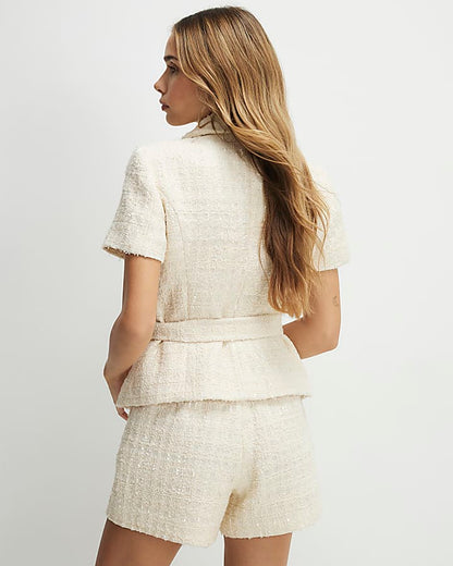 Cream Front Pocket Boucle Shorts
