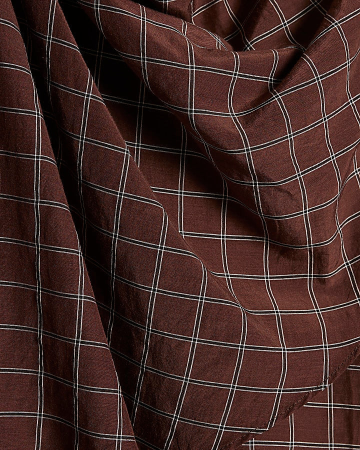 Brown Check Cowl Neck Drape Blouse