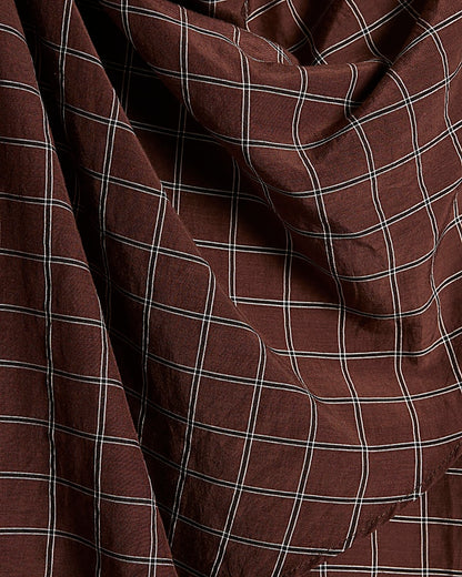 Brown Check Cowl Neck Drape Blouse