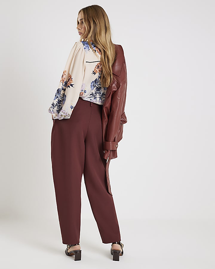 Brown Tailored Barrell Leg Trousers