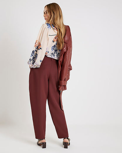 Brown Tailored Barrell Leg Trousers