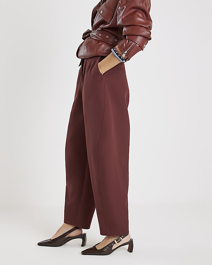 Brown Tailored Barrell Leg Trousers