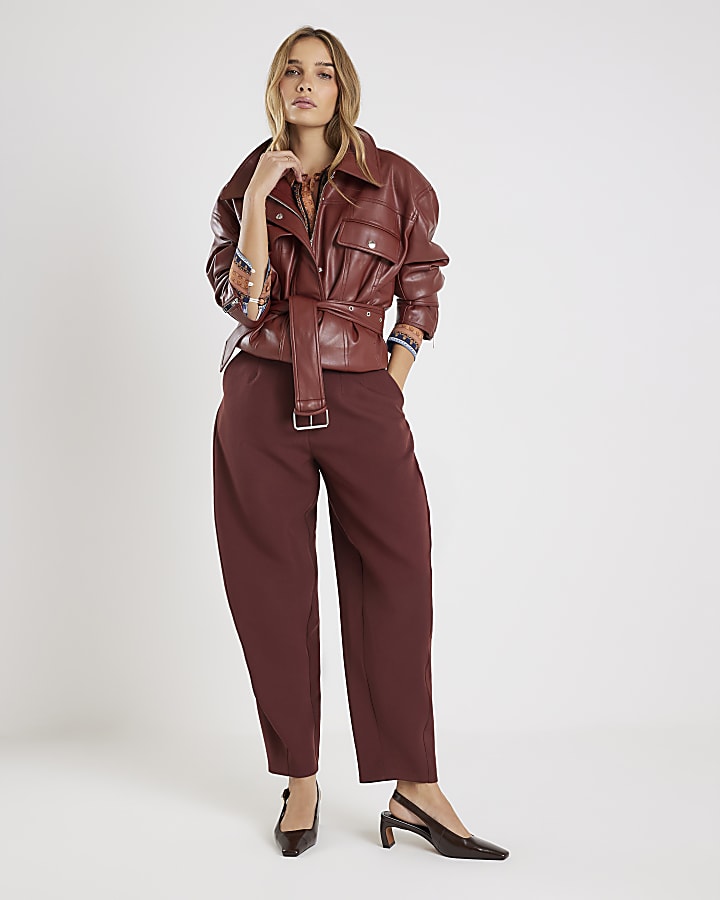 Brown Tailored Barrell Leg Trousers