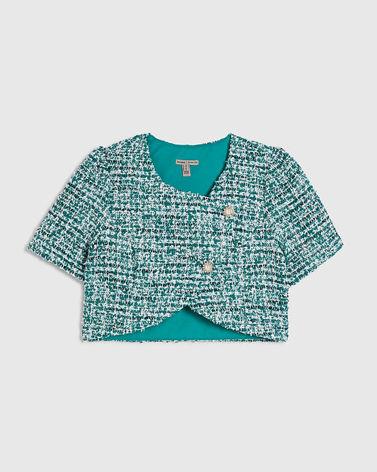 Green Boucle Wrap Over Top