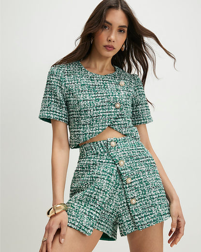 Green Boucle Wrap Over Top