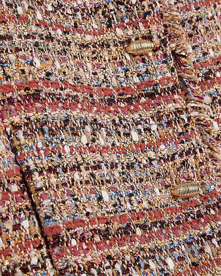 Red Boucle Cropped Bomber Jacket