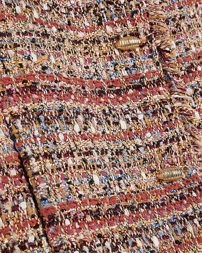 Red Boucle Cropped Bomber Jacket