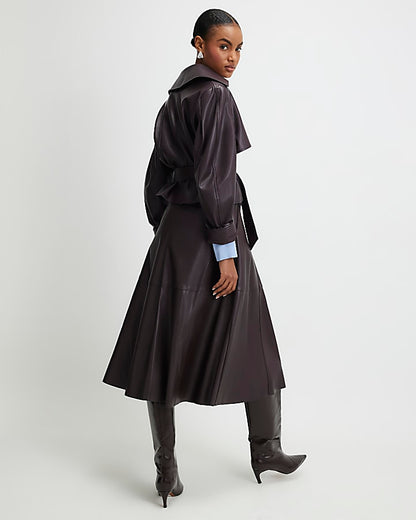 Red Faux Leather Full Circle Midi Skirt | River Island