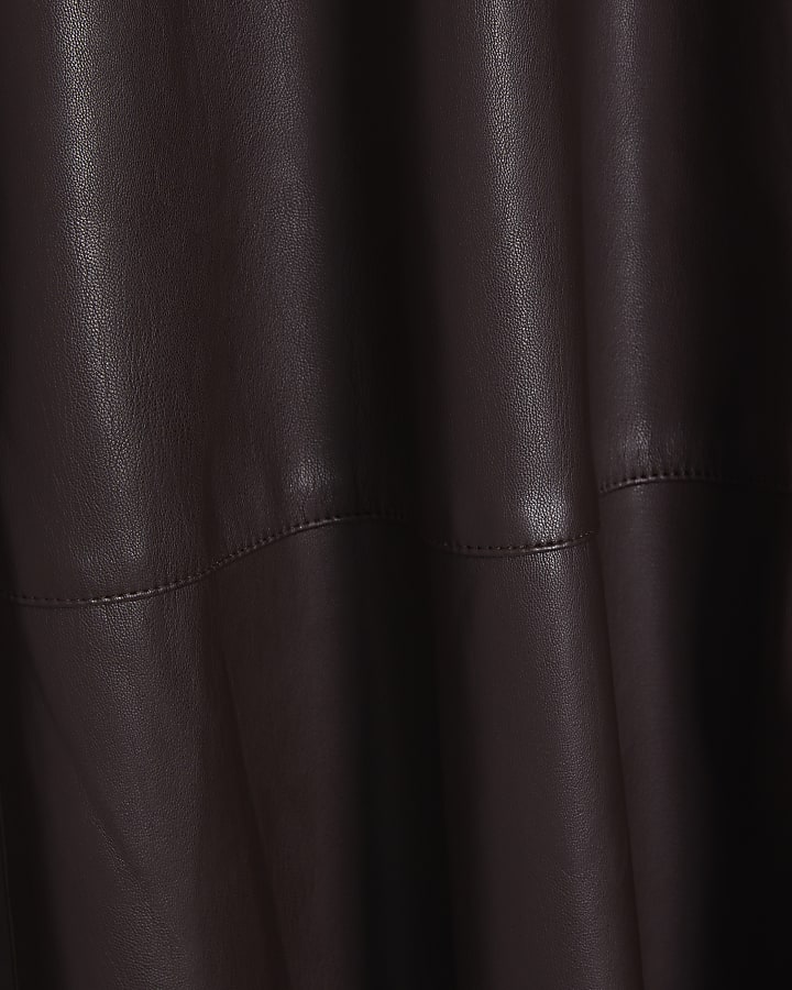 Red Faux Leather Full Circle Midi Skirt | River Island