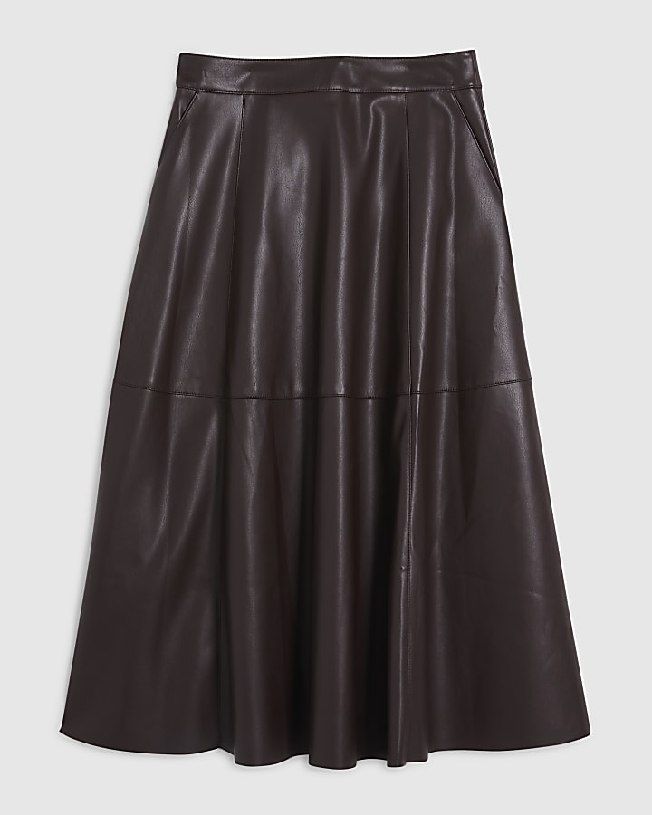 Red Faux Leather Full Circle Midi Skirt | River Island