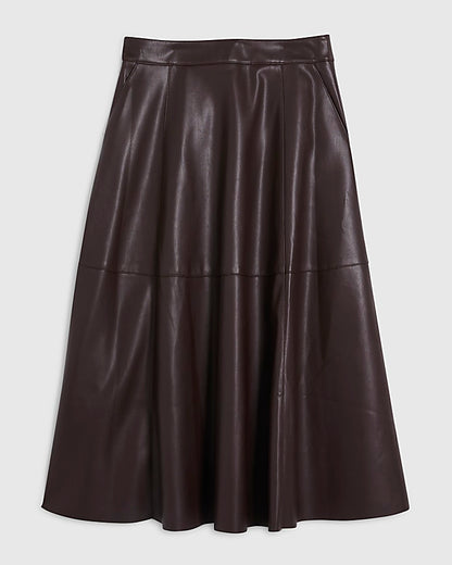 Red Faux Leather Full Circle Midi Skirt | River Island