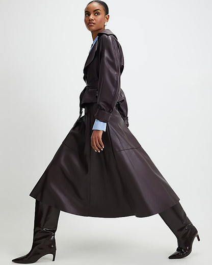 Red Faux Leather Full Circle Midi Skirt | River Island