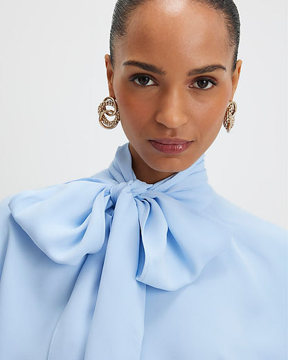 Blue Batwing Sleeve Pussybow Blouse