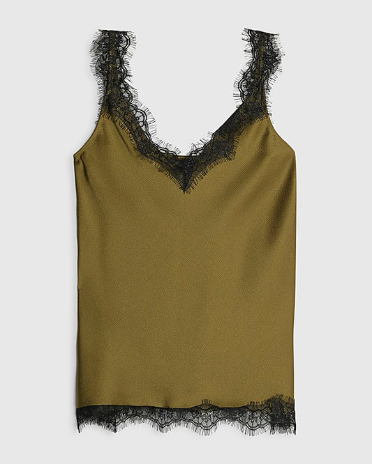 Khaki Longline Lace Trim Cami Top