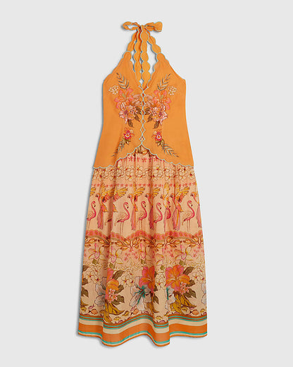 Orange Peplum Print Maxi Dress
