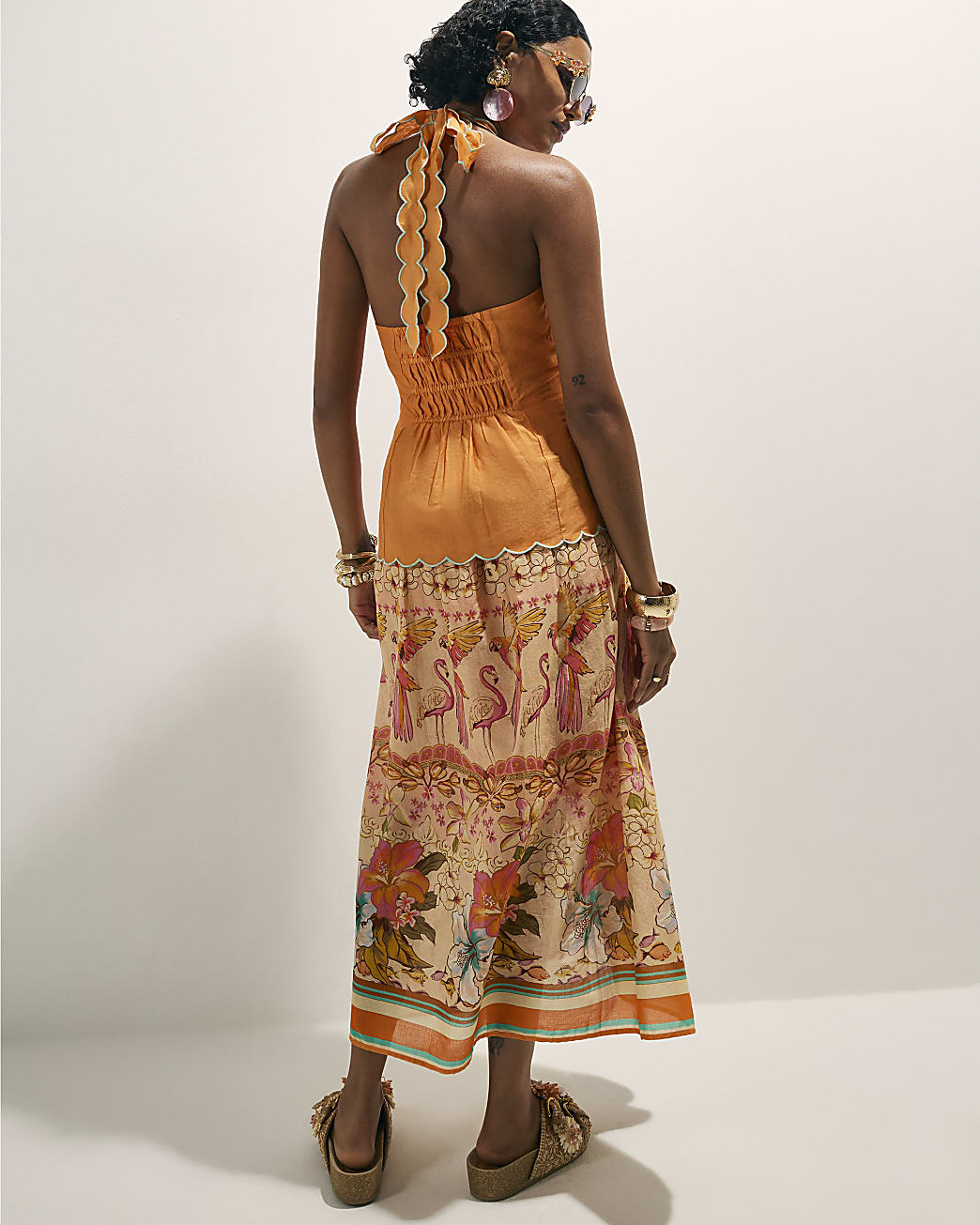 Orange Peplum Print Maxi Dress