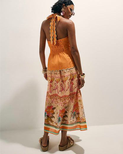 Orange Peplum Print Maxi Dress