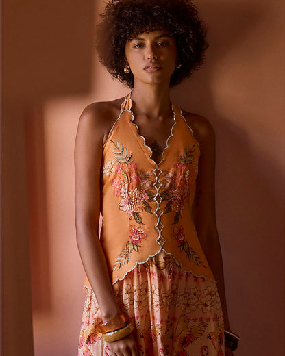 Orange Peplum Print Maxi Dress