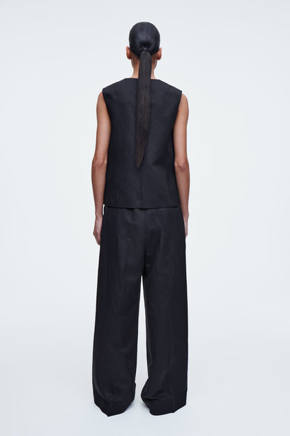 Relaxed linen-blend wide-leg trousers