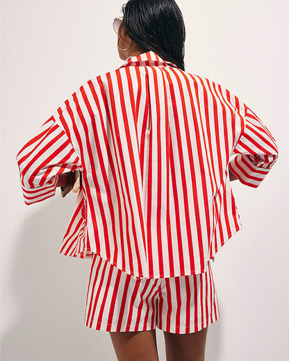 Red Stripe Beaded Shirt