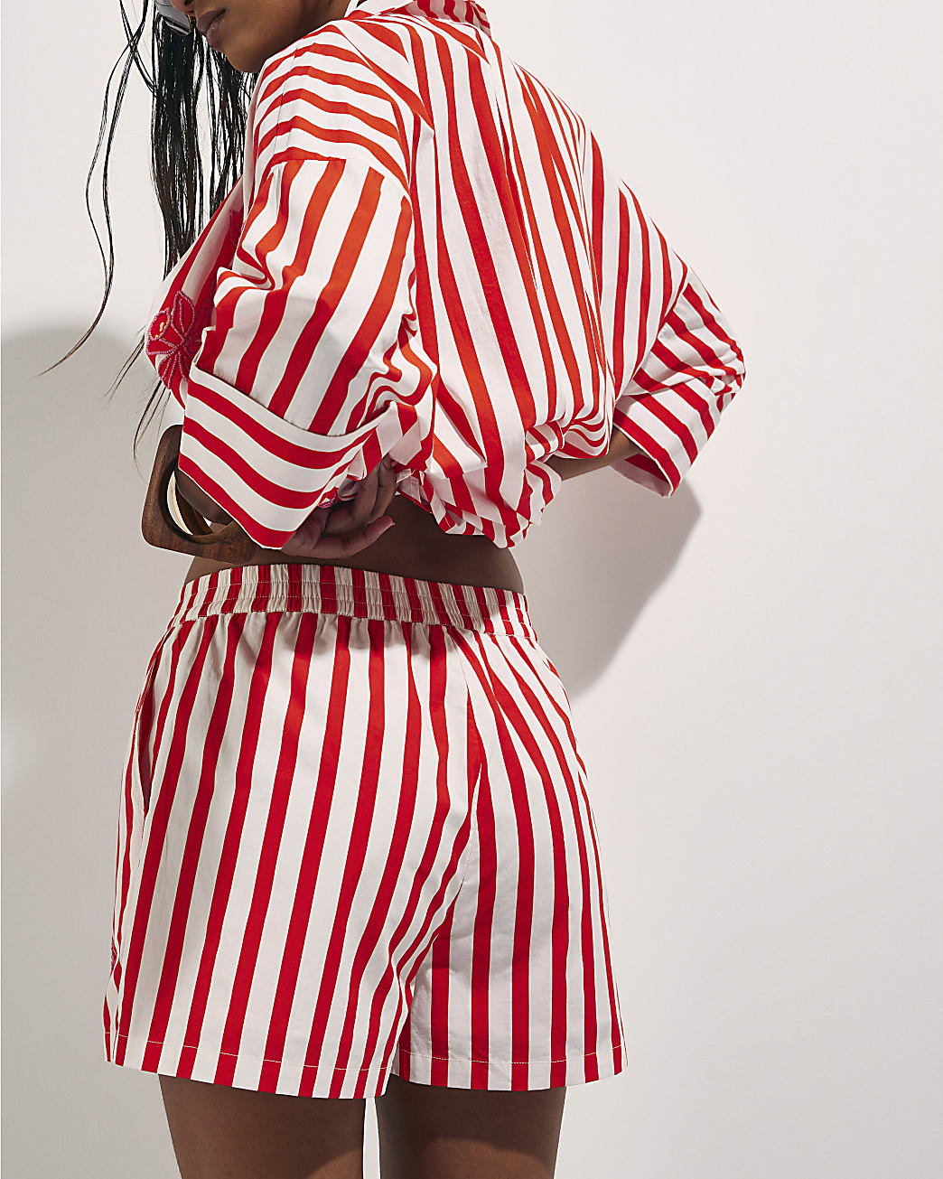Red Stripe Beaded Shorts