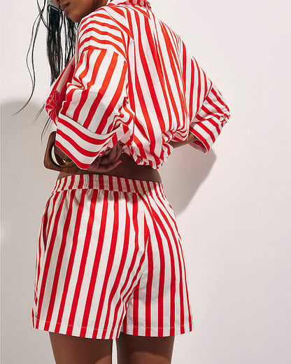 Red Stripe Beaded Shorts
