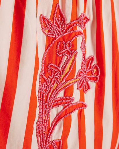 Red Stripe Beaded Shorts