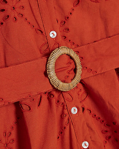 Orange Poplin Broderie Cutwork Playsuit