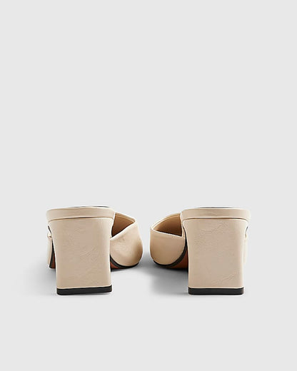 Cream Square Toe Mule Court Heels