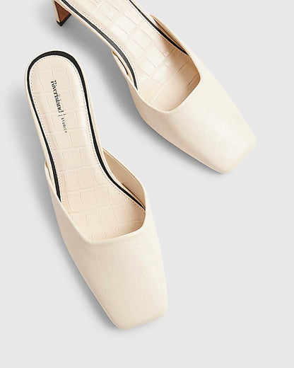 Cream Square Toe Mule Court Heels
