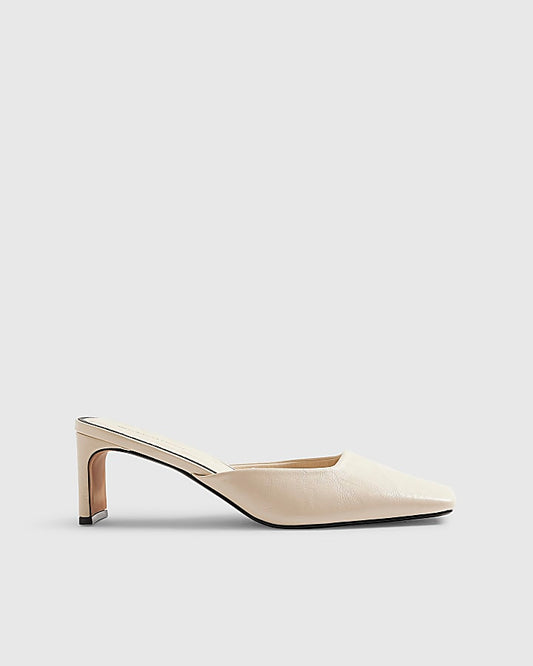 Cream Square Toe Mule Court Heels