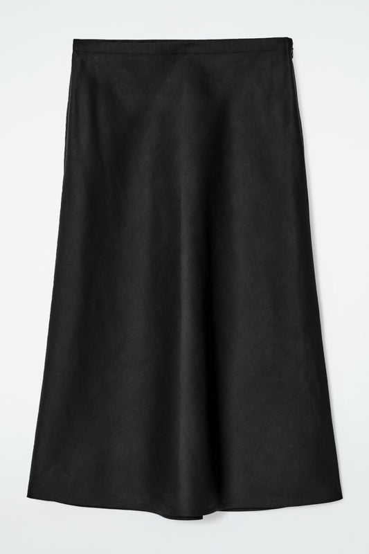 Linen-blend midi column skirt