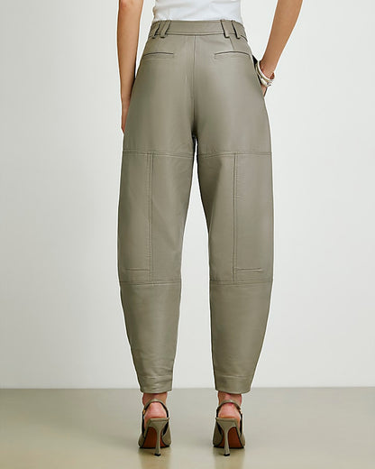 Grey RI Studio Leather Barrel Leg Trousers