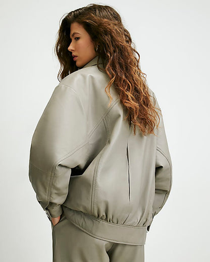 Grey RI Studio Leather Bomber Jacket