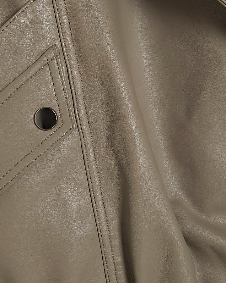Grey RI Studio Leather Bomber Jacket