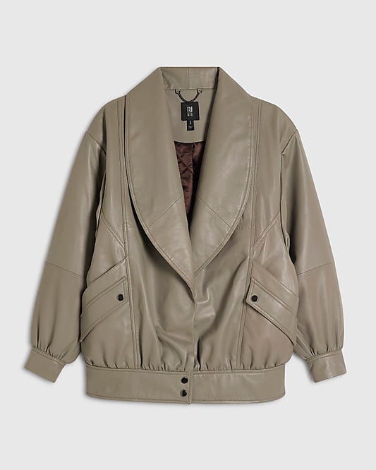 Grey RI Studio Leather Bomber Jacket