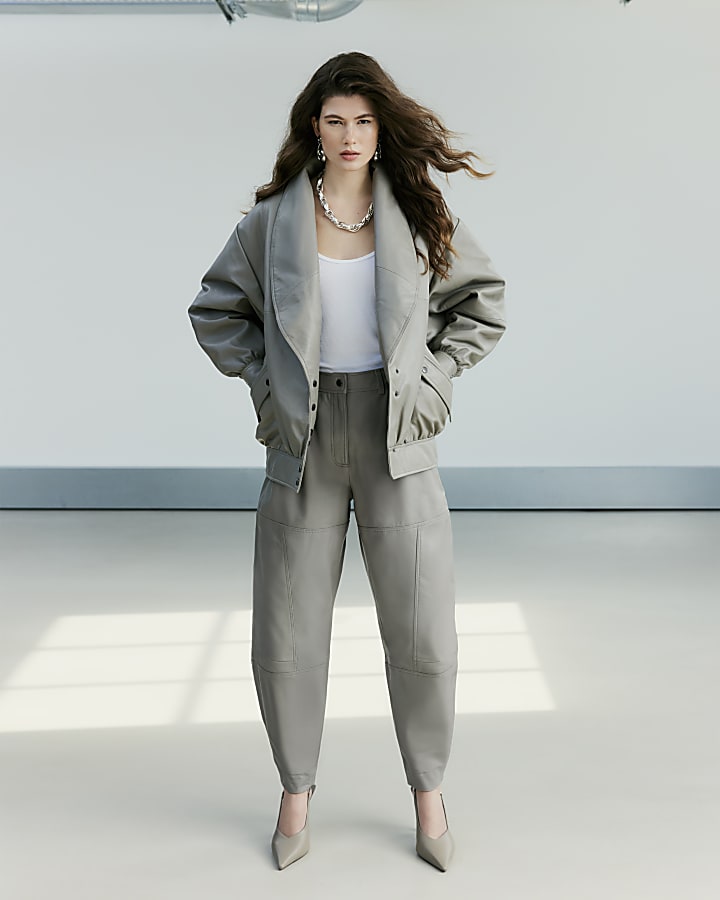 Grey RI Studio Leather Bomber Jacket