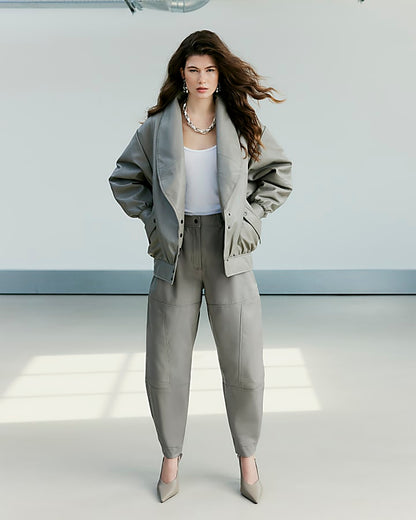 Grey RI Studio Leather Bomber Jacket