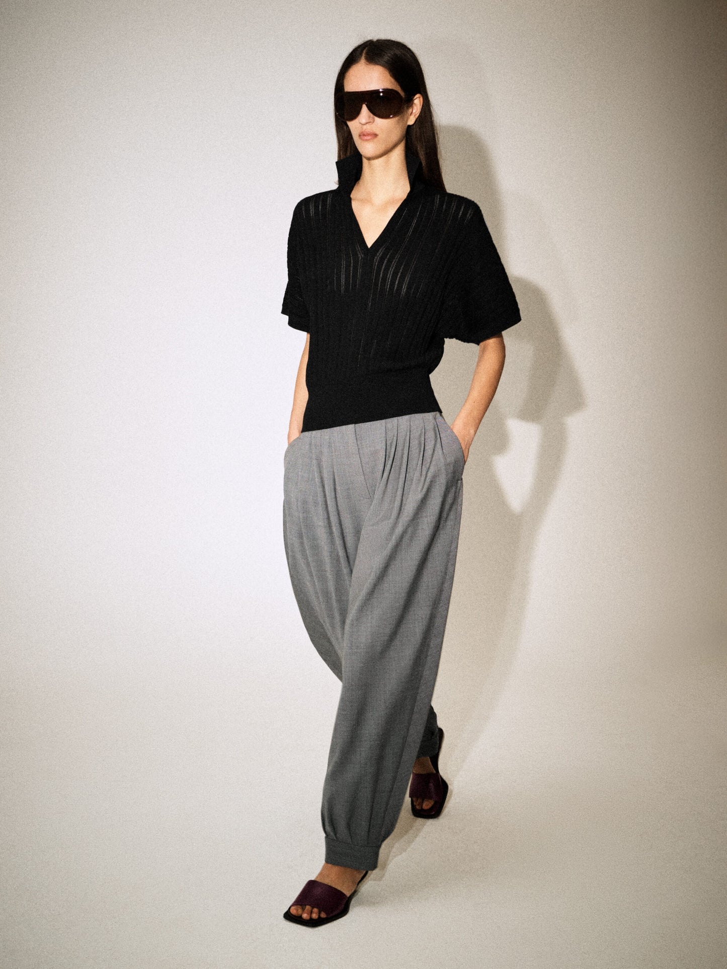 Pleated Wool-Blend Balloon-Leg Trousers