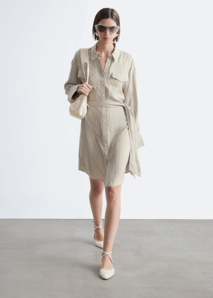 Tie-Belt Mini Shirt Dress