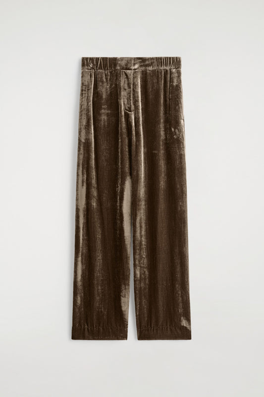 Velvet Elasticated Straight-Leg Trousers