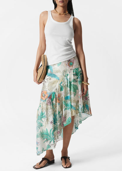 Asymmetric Ruffle Midi Skirt