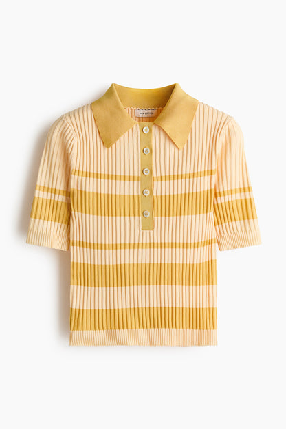 Striped Rib-knit polo shirt