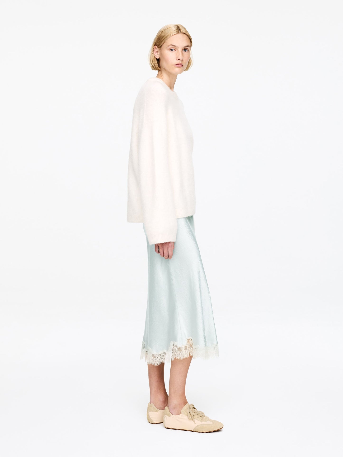 Lace-Detail Satin Skirt