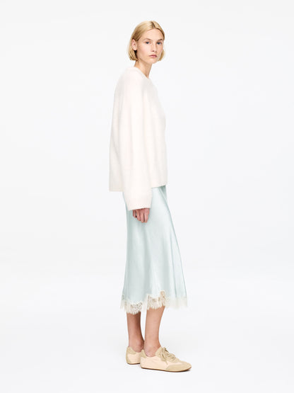 Lace-Detail Satin Skirt