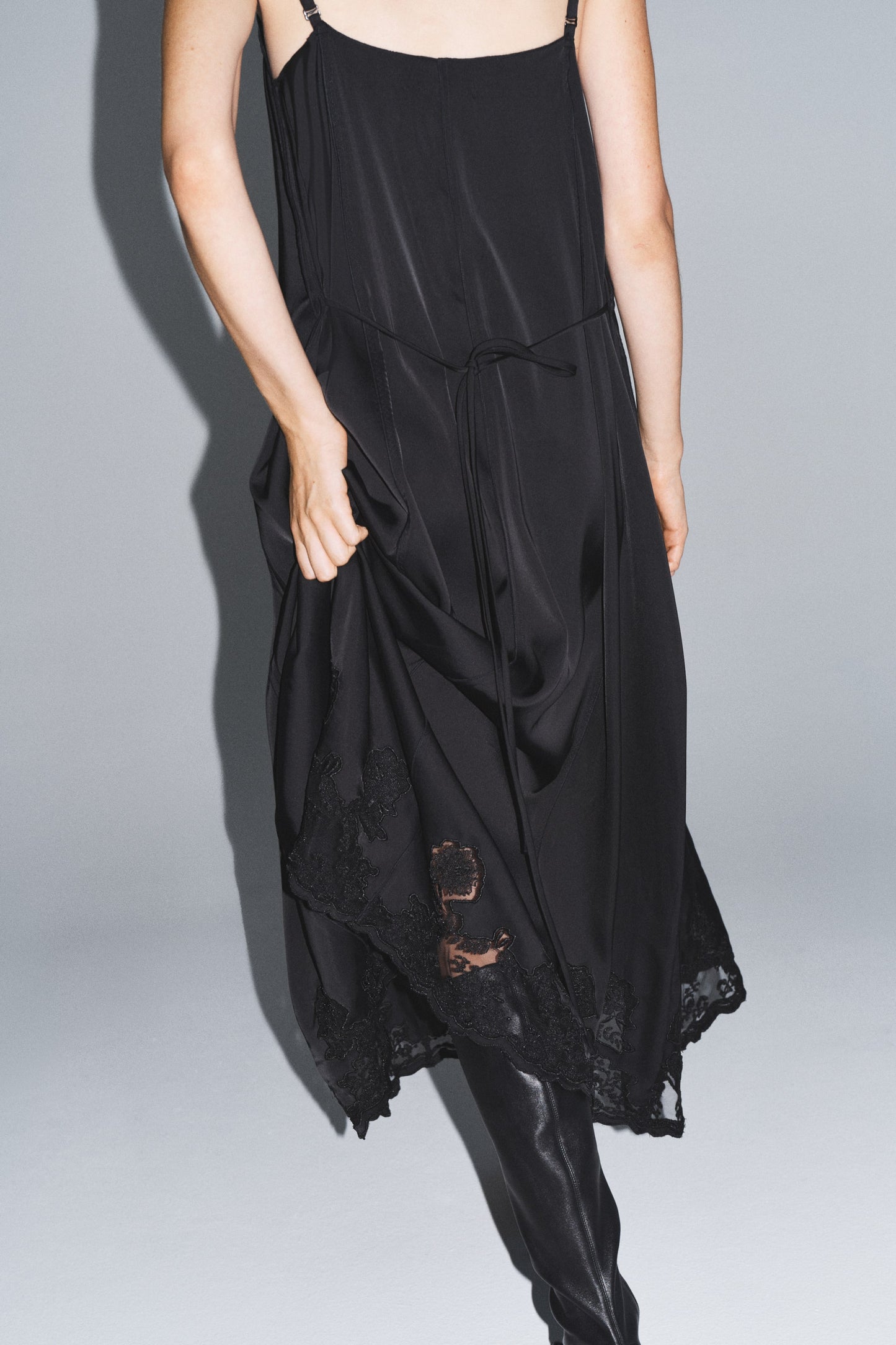 Lace-inset satin dress