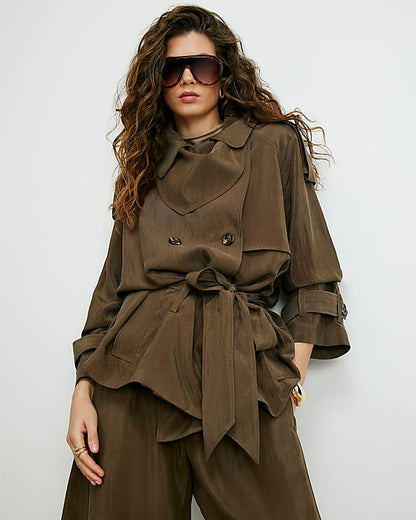Brown RI Studio Short Drapey Trench Coat