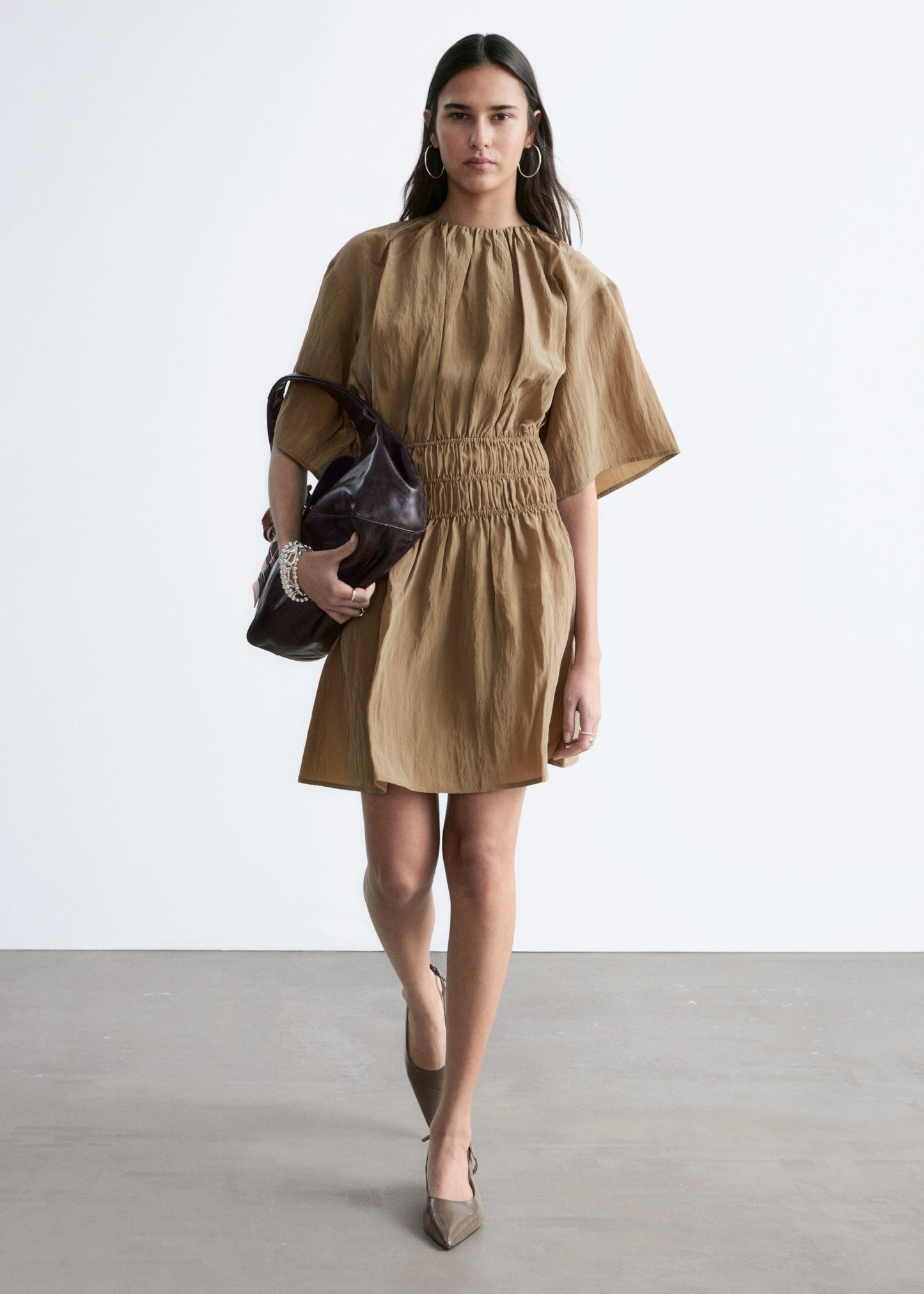 Short-Sleeve Ruched Mini Dress