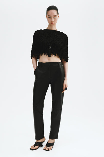 Fringed rib-knit cape