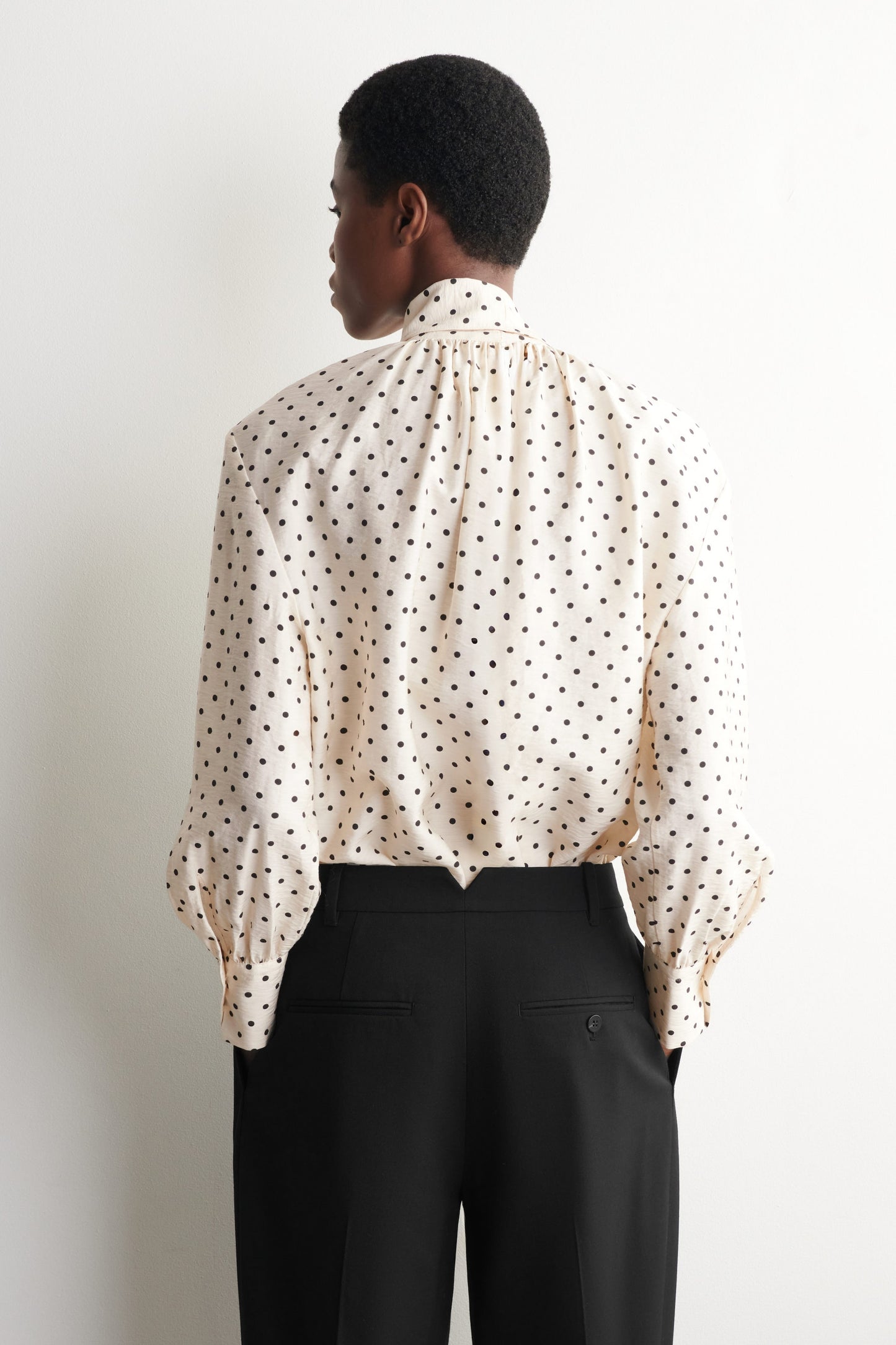Scarf-Detail Polka-Dot Shirt
